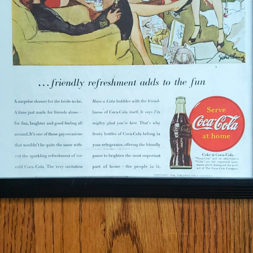 Vintage Coca-Cola Framed 1946 Advertisement